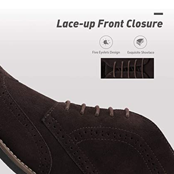 Men's Suede Wingtip Chukka Boots with Cushioned Insole - DARK BROWN - 4
